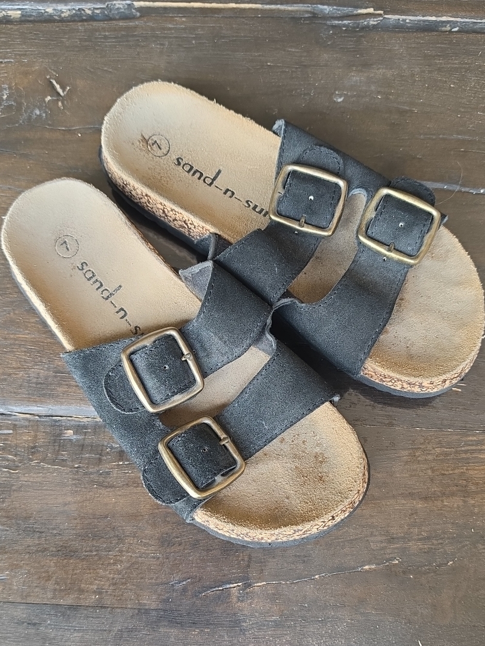 (7) Sand_n_Sun Women's Black Double-Buckle Slide Sandals Comfy Summer Vacation